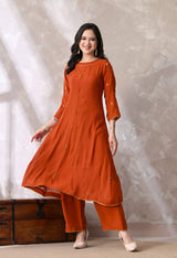 Rust A Line Top  Bottom & Dupatta  For Women - 2939 view 1
