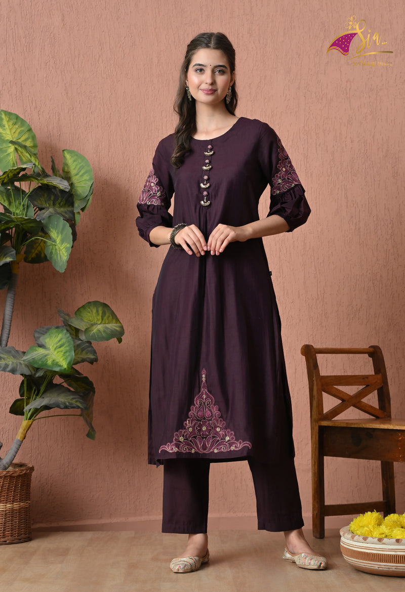 Straight Kurta With Plazzo And Dupatta For Women - WINE (2620-WINE)