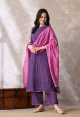 Purple A Line Top  Bottom & Dupatta  For Women - 2939 view 2