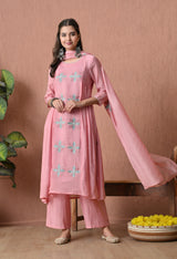 Sage Pink A Line Top  Bottom & Dupatta  For Women - 2904 view 3