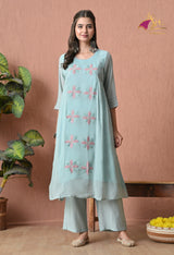 Sage Blue A Line Top  Bottom & Dupatta  For Women - 2904 view 2