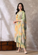Green A Line Top  Bottom & Dupatta  For Women - 2572 view 2