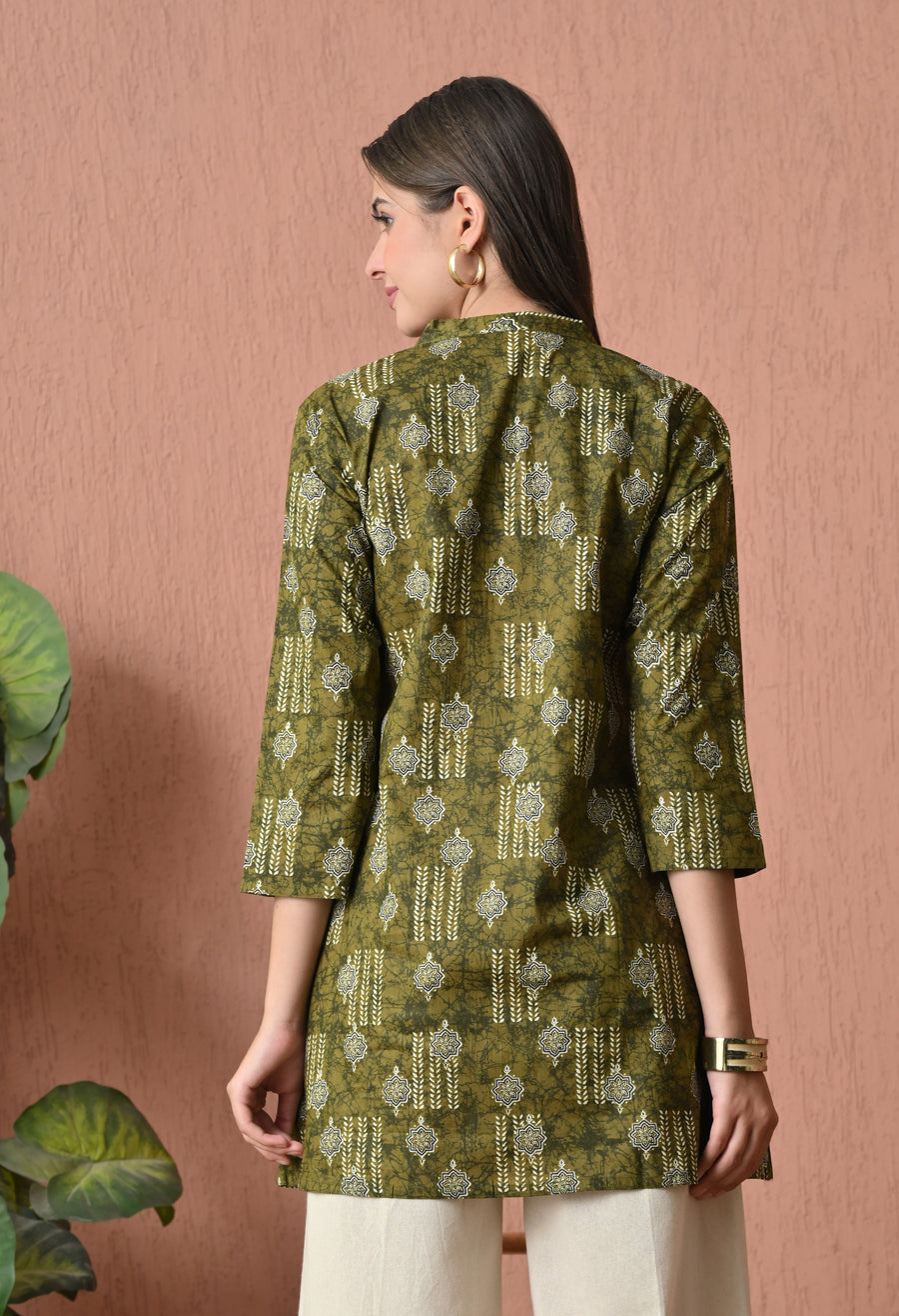 Mehandi Cotton Printed Tunic with Palazzos