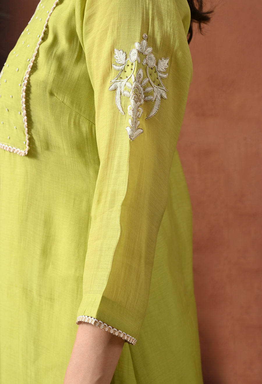 Green Ethnic Motifs Embroidered Empire Thread Work Kurta with Palazzos & With Dupatta