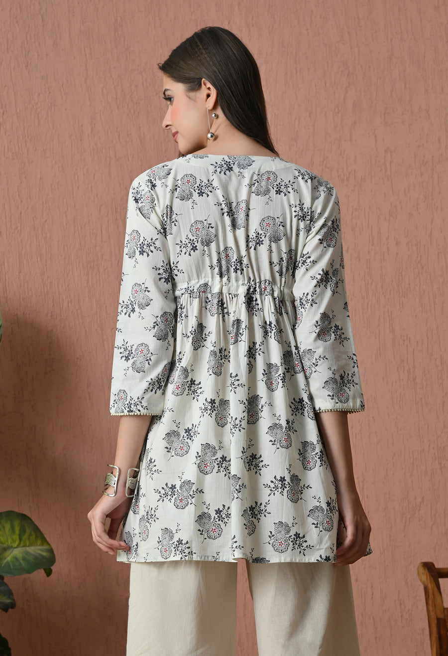 Grey Florals Cotton Printed Tunic with Palazzos
