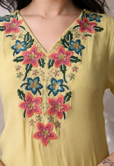Pstl Yellow A Line Top  Bottom & Dupatta  For Women - 2944 view 4