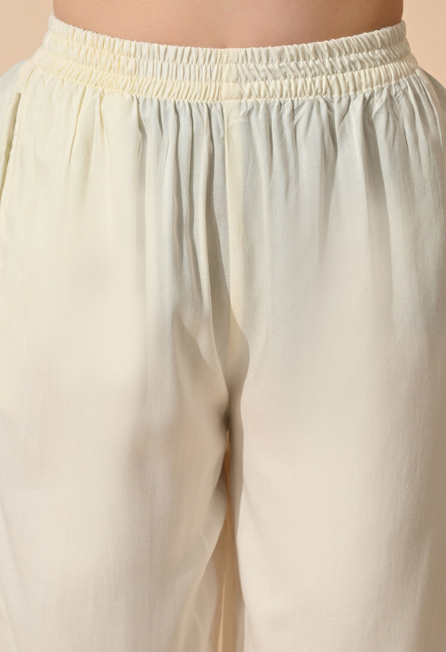 White Crochet Embellished Tunic with Trousers