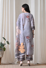 Grey A Line Top  Bottom & Dupatta  For Women - 2572 view 4