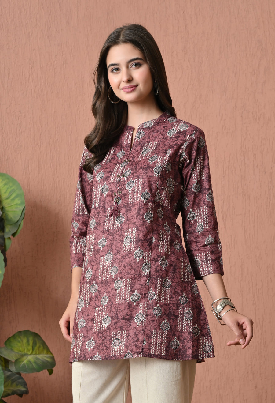 Brown Cotton Printed Tunic with Palazzos