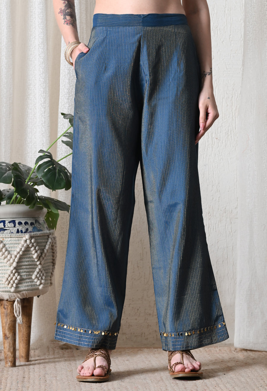 Blue Striped Woven Design Kurta with Trousers & Dupatta