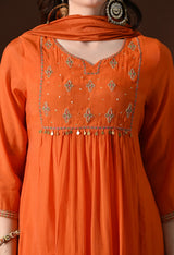 Orange A Line With Plazzo And Dupatta For Women - 2906 view 1