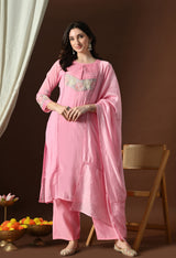 Pink A Line Top  Bottom & Dupatta  For Women - 2980 view 4