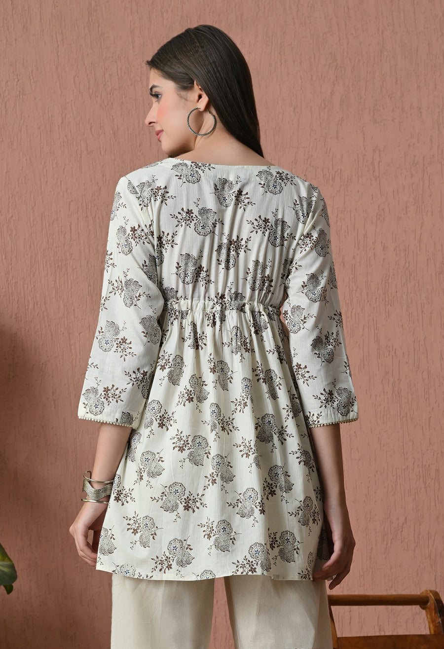 Brown Florals Cotton Printed Tunic with Palazzos
