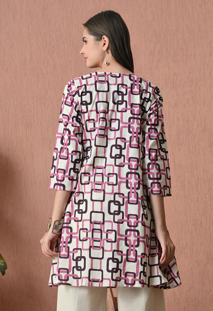 Pink Cotton Printed Tunic with Palazzos