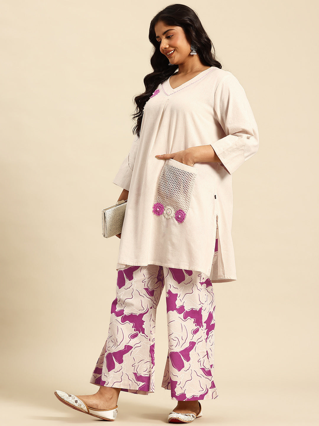 Pink Coord With 3/4 Sleeve  For Women - 2646 view 1
