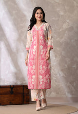 Pink A Line Top  Bottom & Dupatta  For Women - 2572 view 3