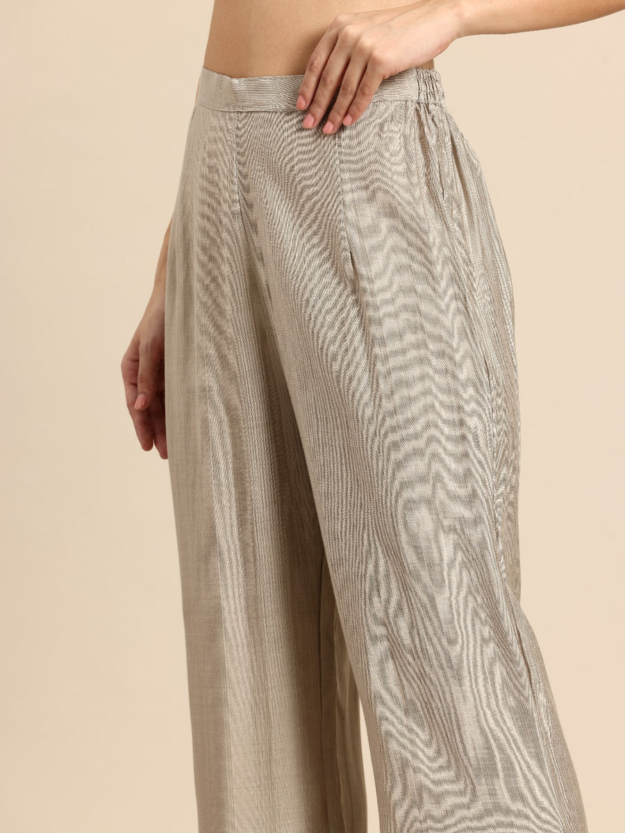 Grey Printed Thread Work Kurta With Trousers Co-Ords
