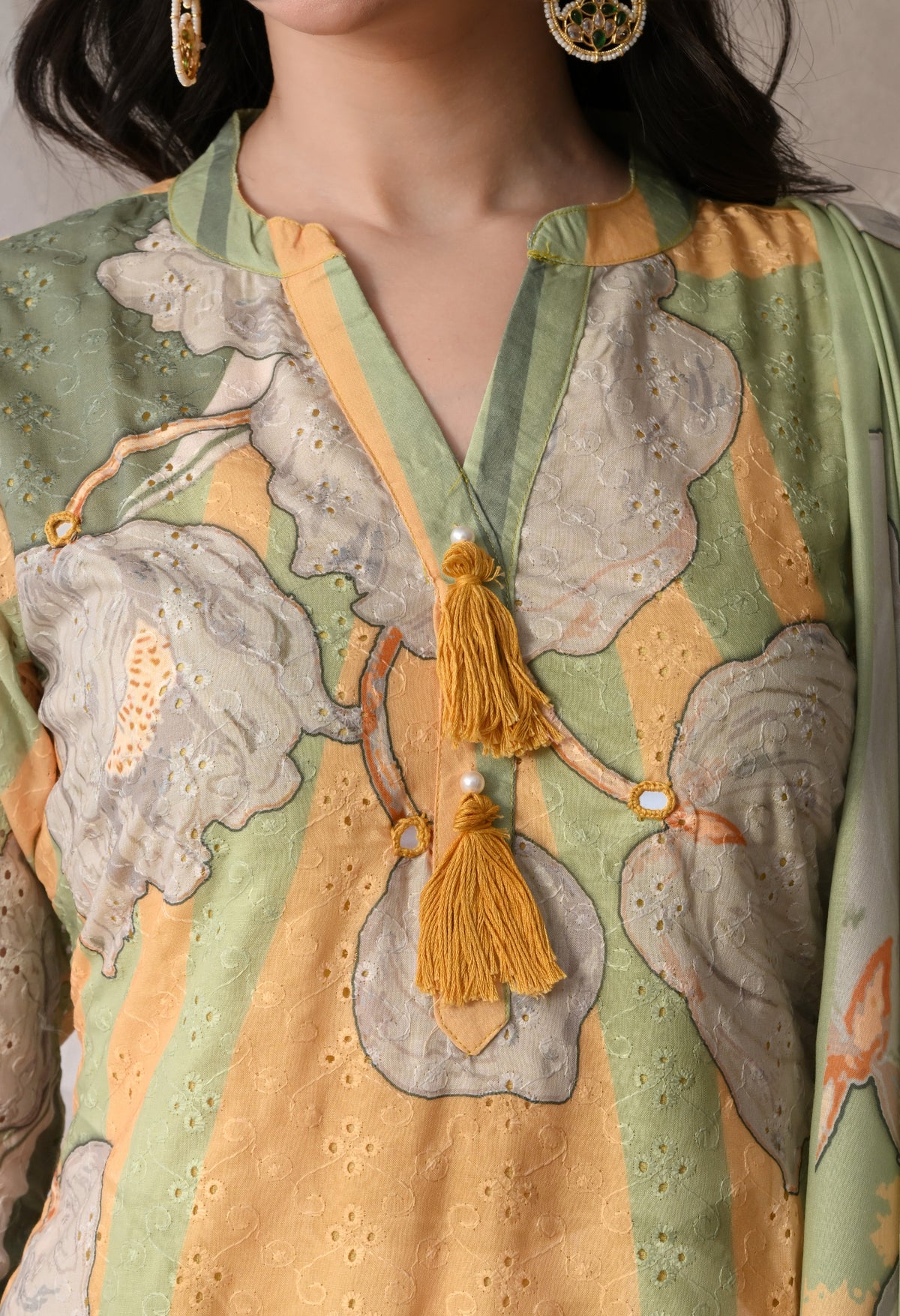 Green A Line Top  Bottom & Dupatta  For Women - 2572 view 4