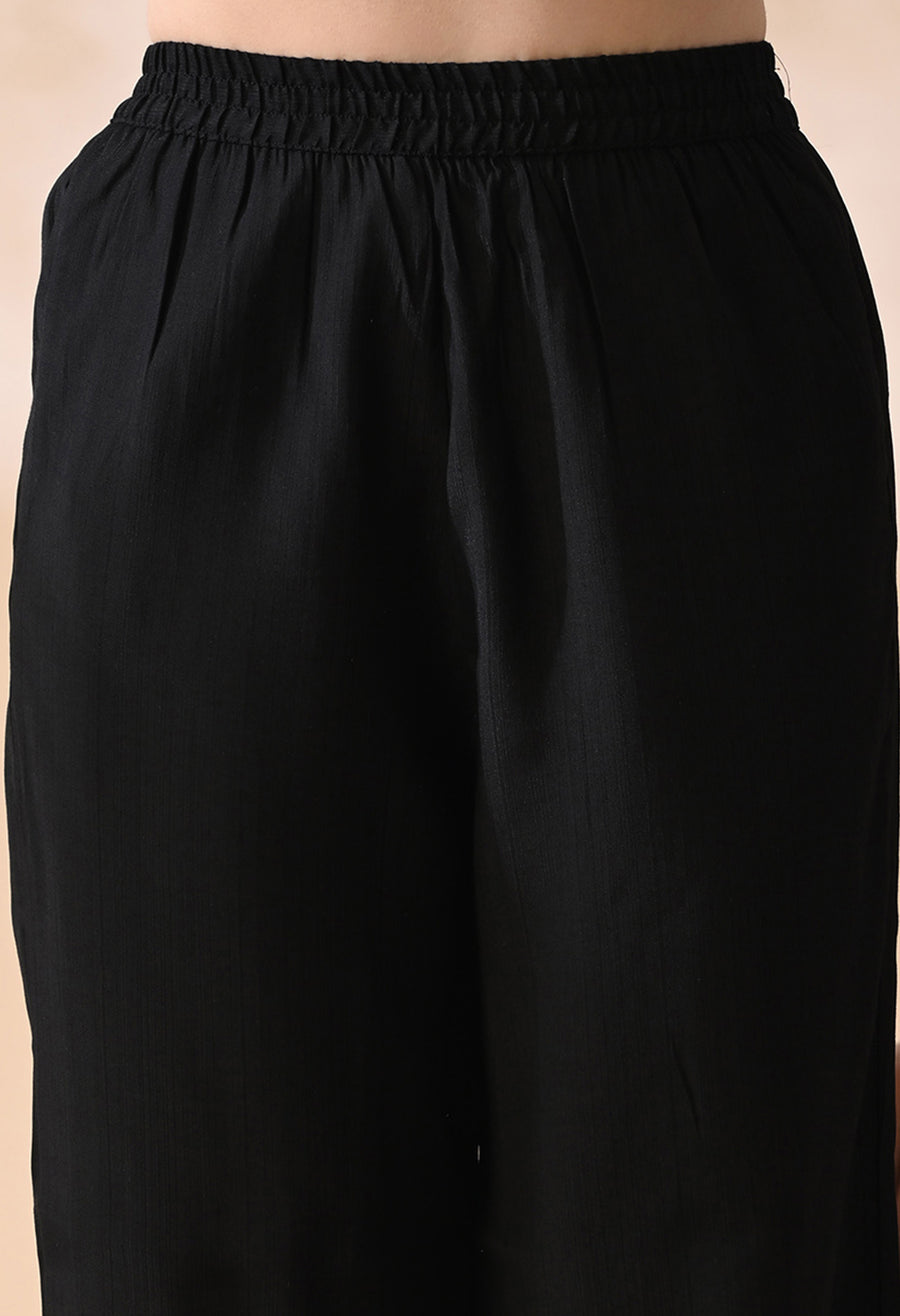 Black Crochet Solid Tunic with Trousers