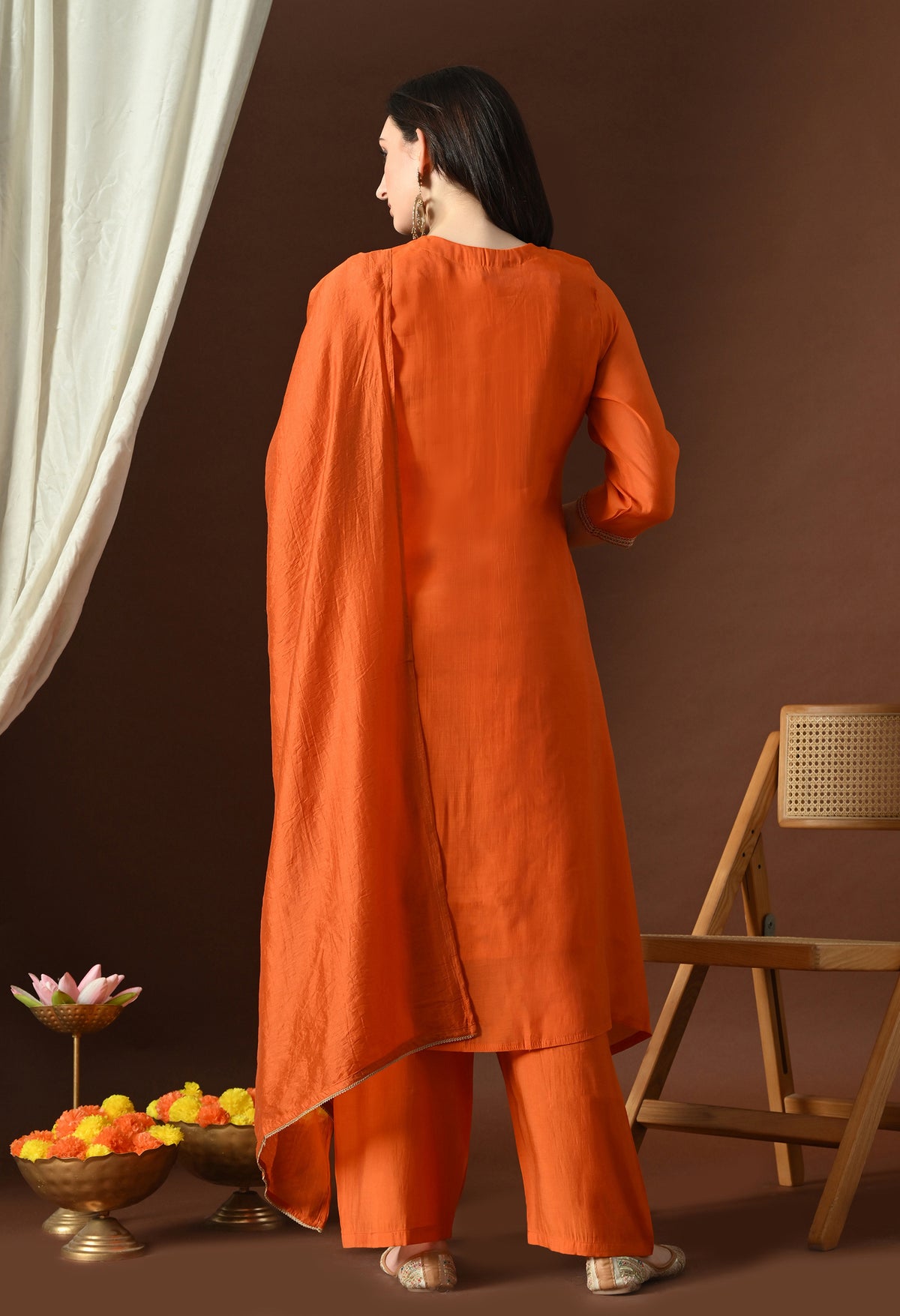 Orange A Line With Plazzo And Dupatta For Women - 2906 view 3
