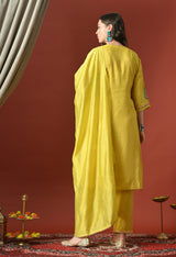 Yellow Straight Kurta With Plazzo And Dupatta For Women - 2612 view 5