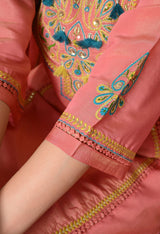 Pink Straight Kurta With Plazzo And Dupatta For Women - 2612 view 4