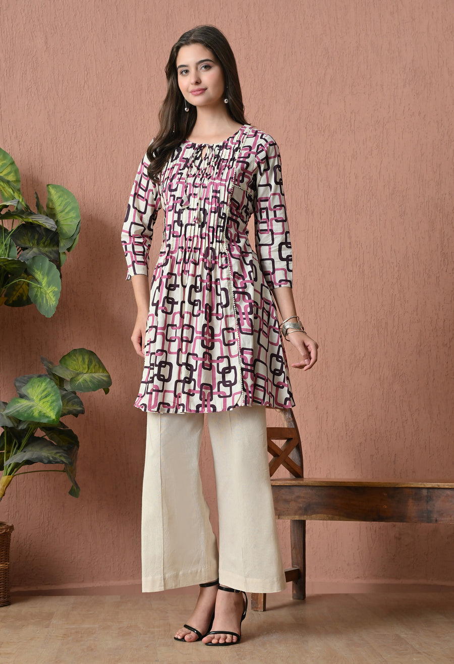Pink Cotton Printed Tunic with Palazzos