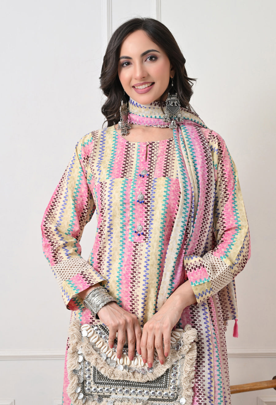 NavybluePrinted Regular Pure Cotton Kurta with Trousers & With Dupatta