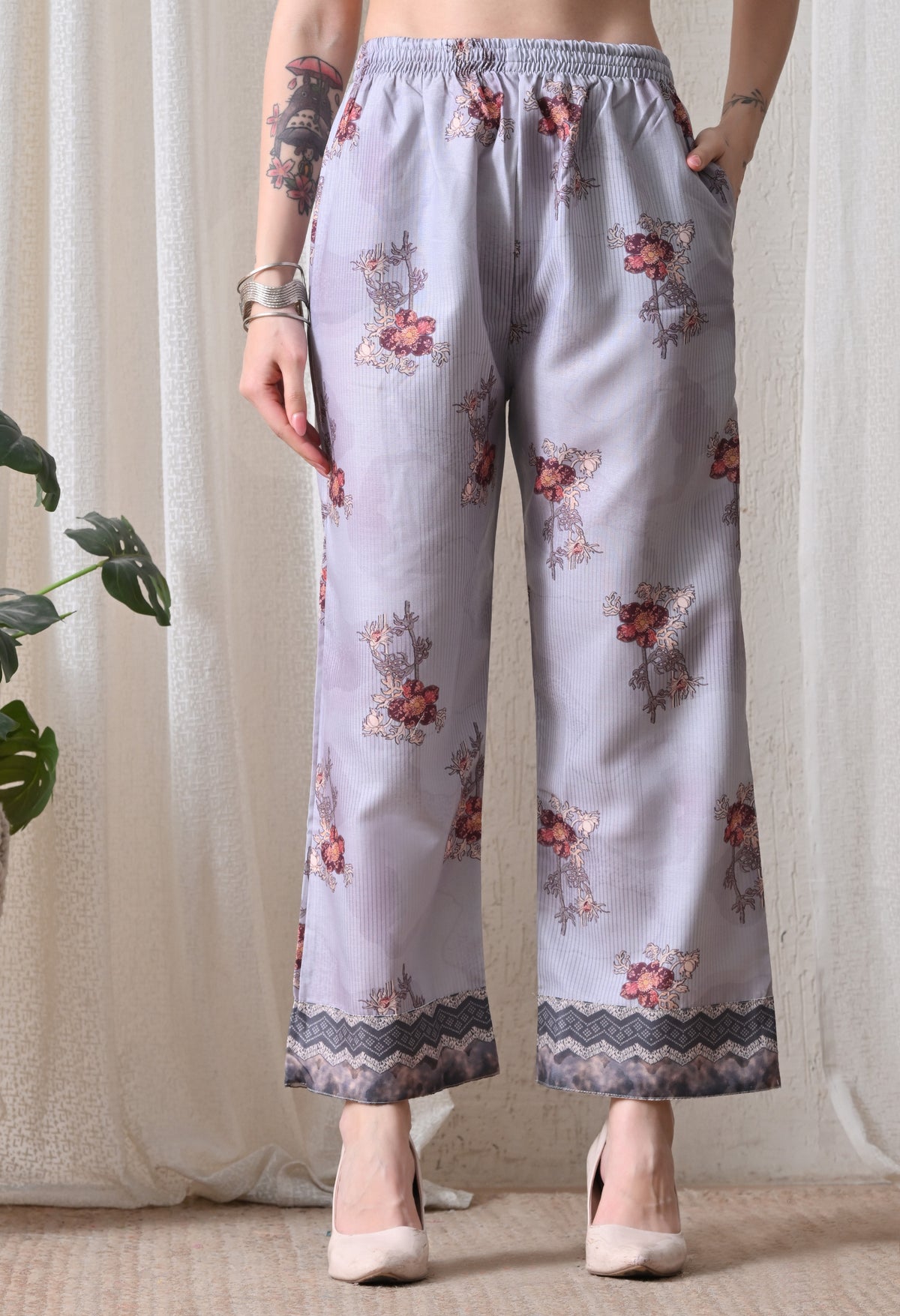 Grey A Line Top  Bottom & Dupatta  For Women - 2572 view 2