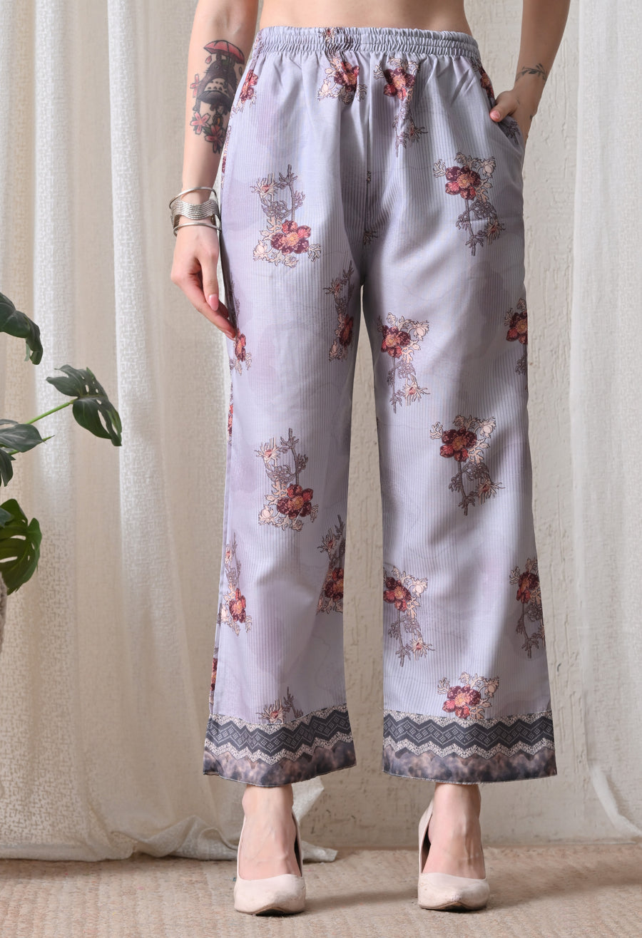 Grey Floral Printed Regular Kurta with Palazzos & With Dupatta