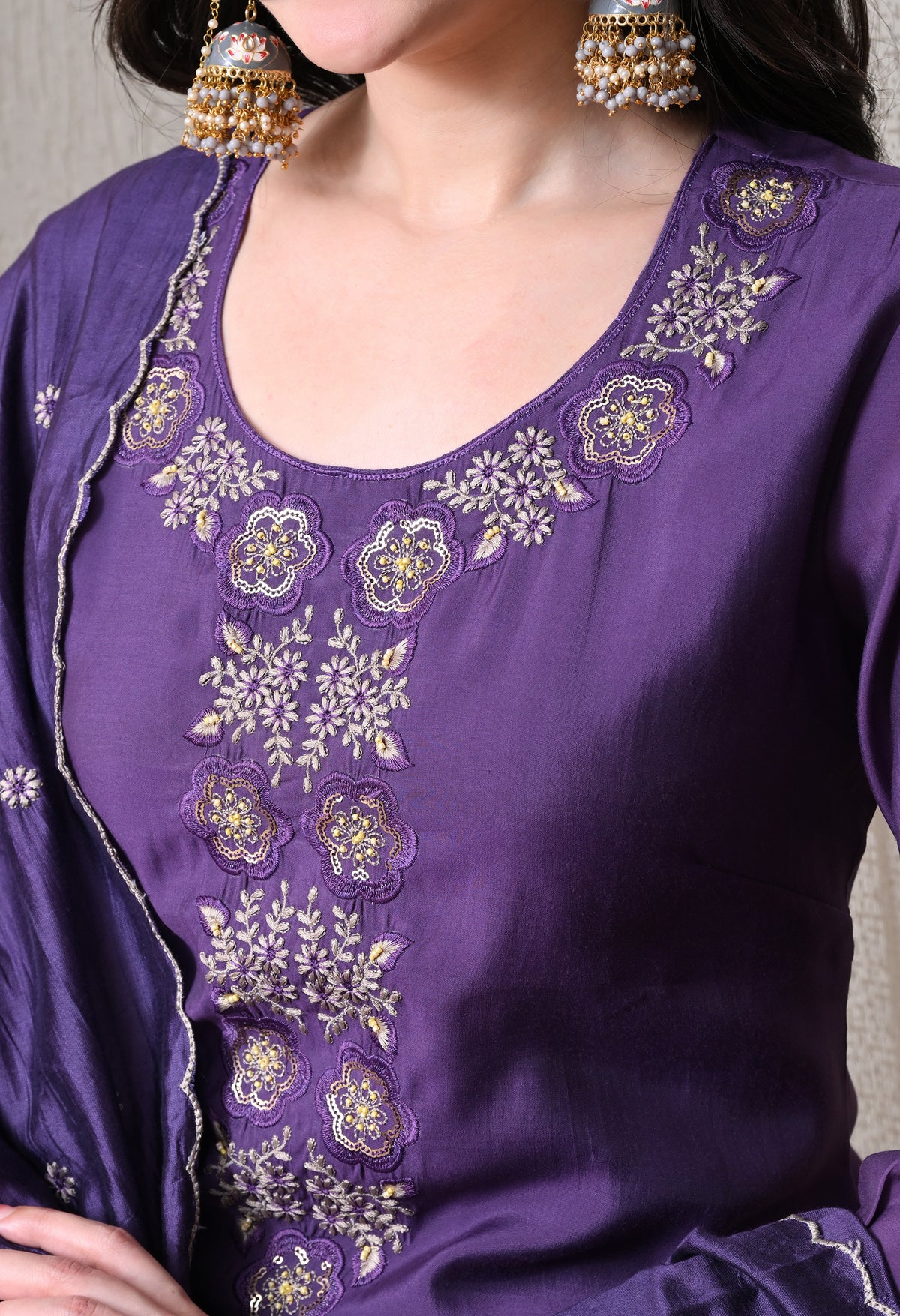 Purple Anarkali With Plazzo And Dupatta For Women - 2933 view 5