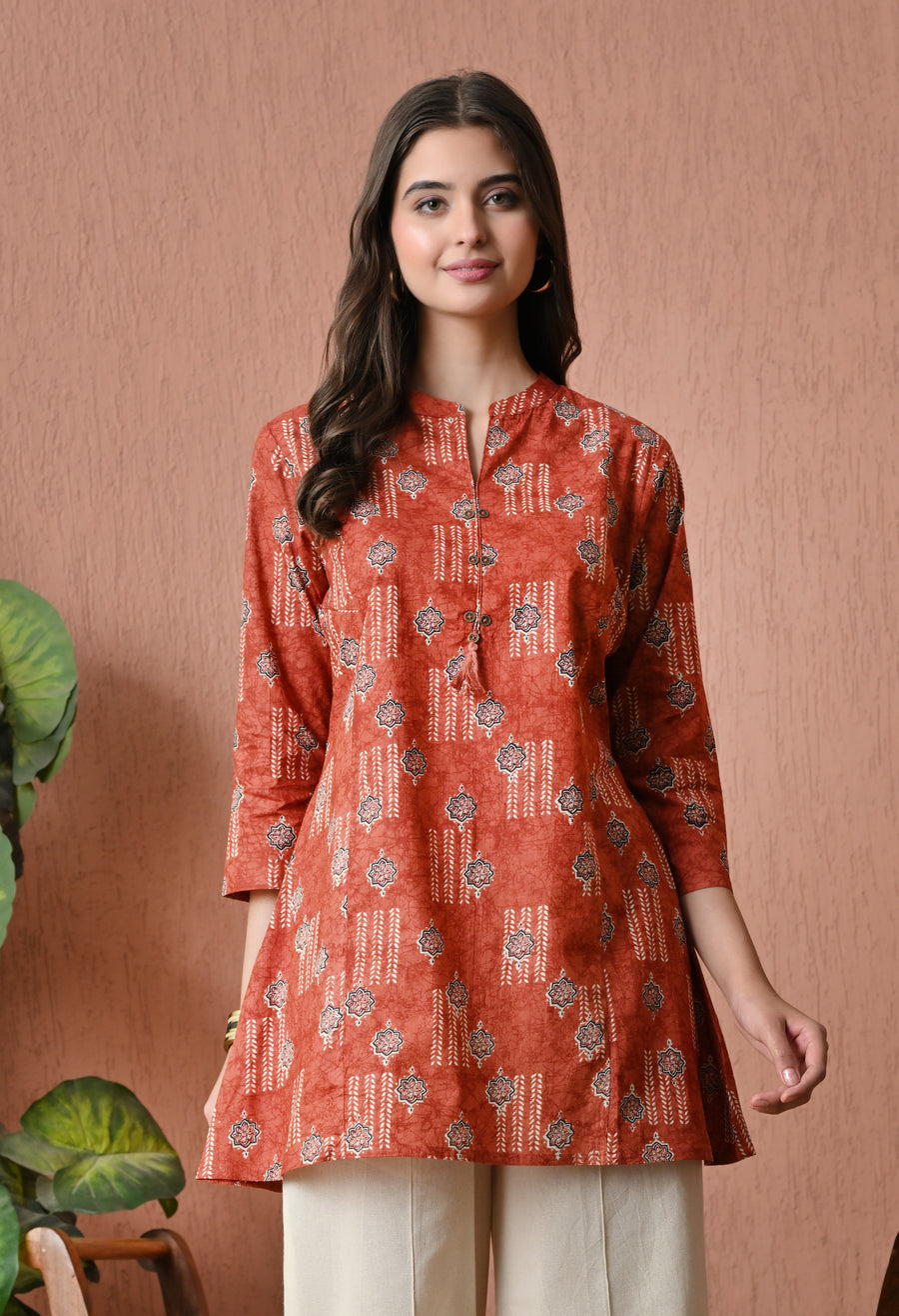 Rust Cotton Printed Tunic with Palazzos