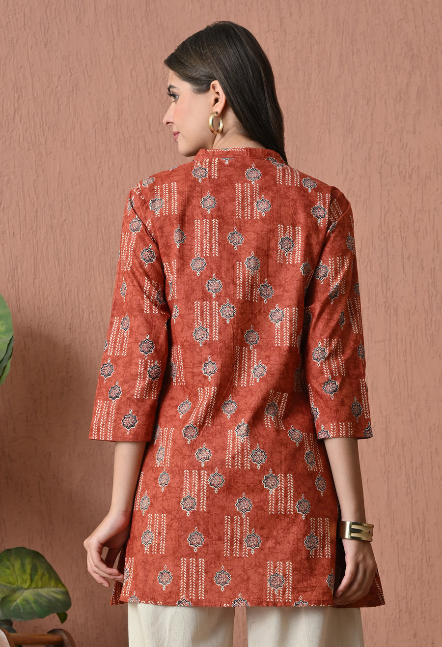 Rust Cotton Printed Tunic with Palazzos