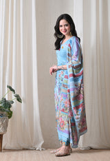 Blue A Line Top  Bottom & Dupatta  For Women - 2572 view 2