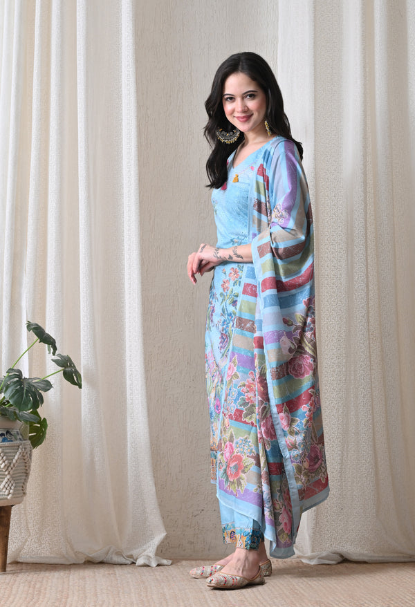 Blue A Line Top  Bottom & Dupatta  For Women - 2572 view 2