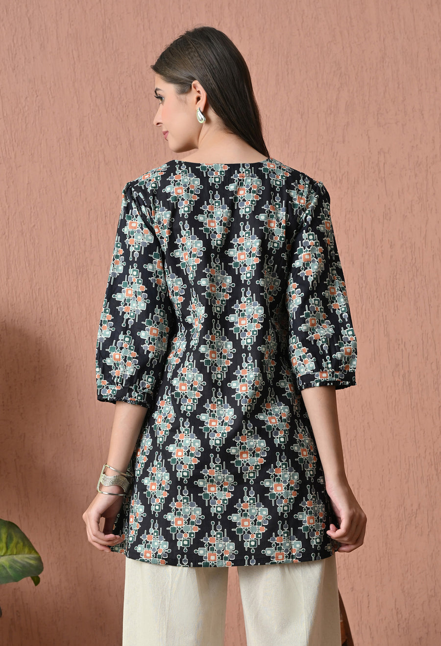 Black Cotton Printed Tunic with Palazzos