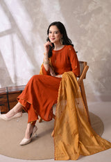 Rust A Line Top  Bottom & Dupatta  For Women - 2939 view 4