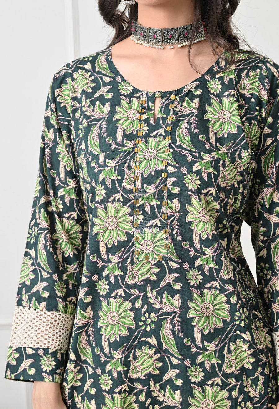 Green Floral Printed Regular Pure Cotton Kurta with Palazzos & With Dupatta