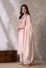 Lt Pink A Line Top  Bottom & Dupatta  For Women - 2944 view 4