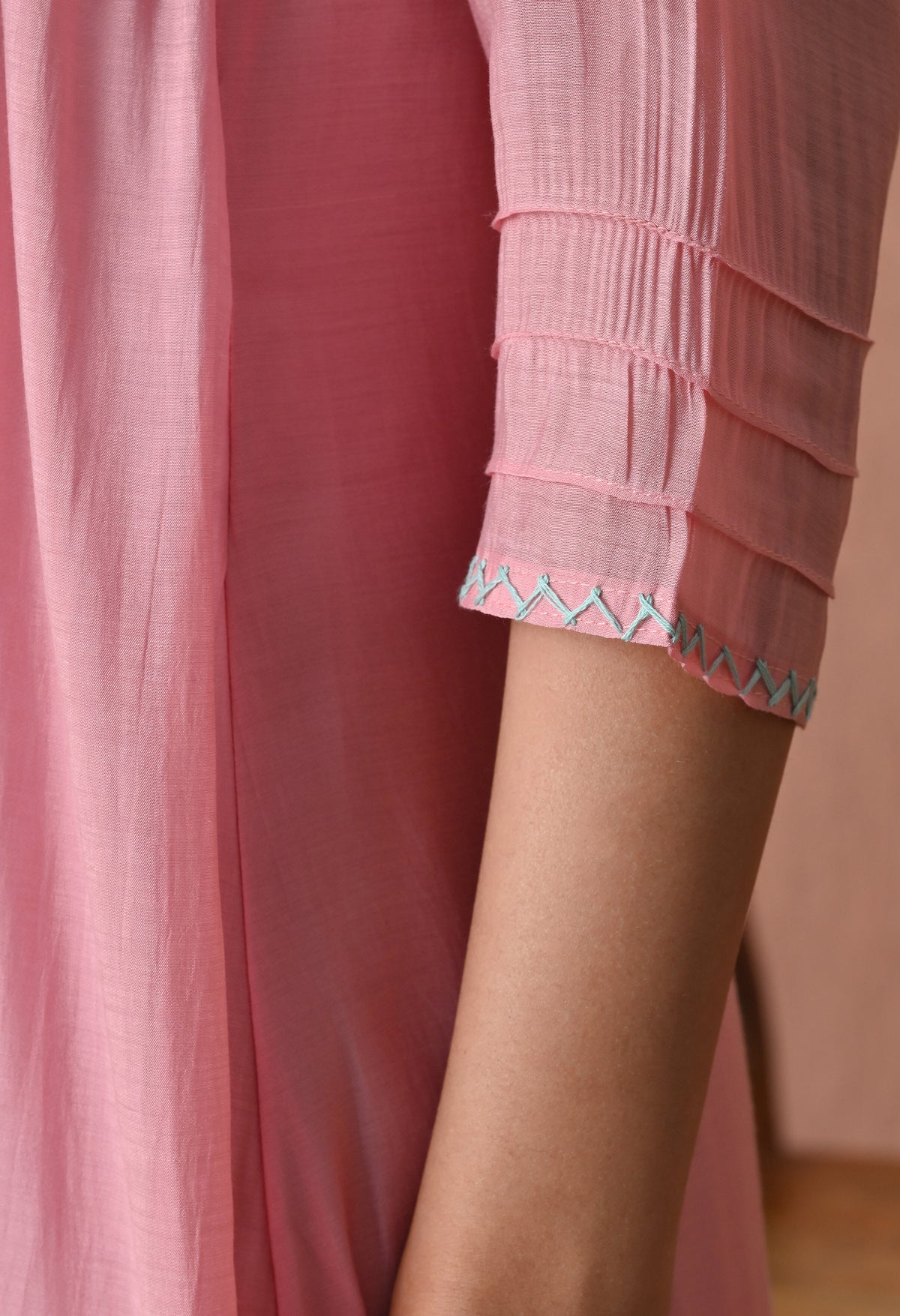 Sage Pink A Line Top  Bottom & Dupatta  For Women - 2904 view 4