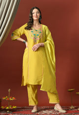 Yellow Straight Kurta With Plazzo And Dupatta For Women - 2612 view 2