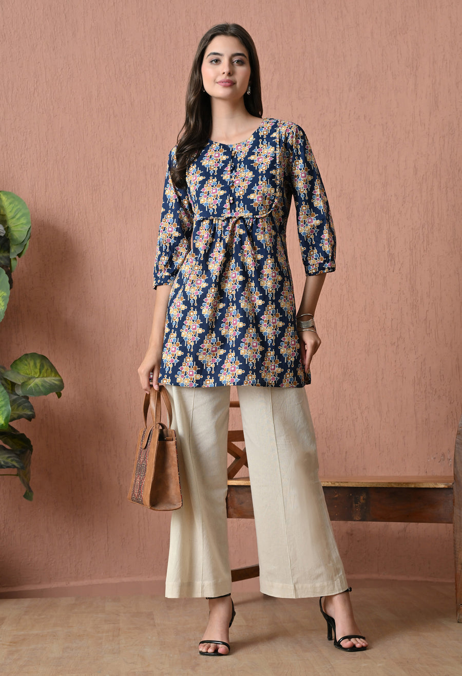 Blue Cotton Printed Tunic with Palazzos