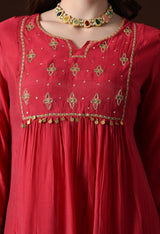 Red A Line With Plazzo And Dupatta For Women - 2906 view 2