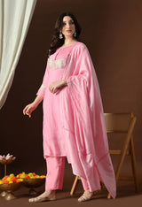 Pink A Line Top  Bottom & Dupatta  For Women - 2980 view 2