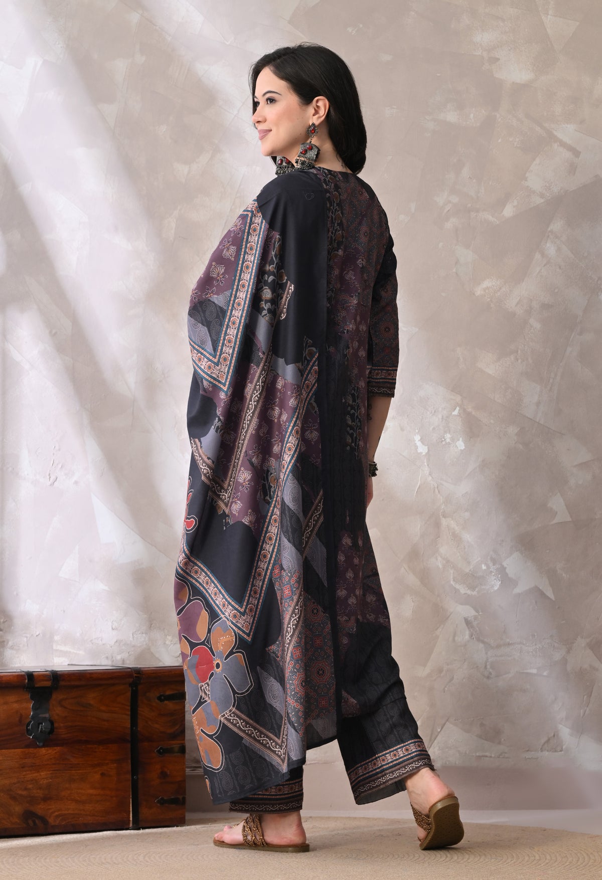 Black A Line Top  Bottom & Dupatta  For Women - 2572 view 5