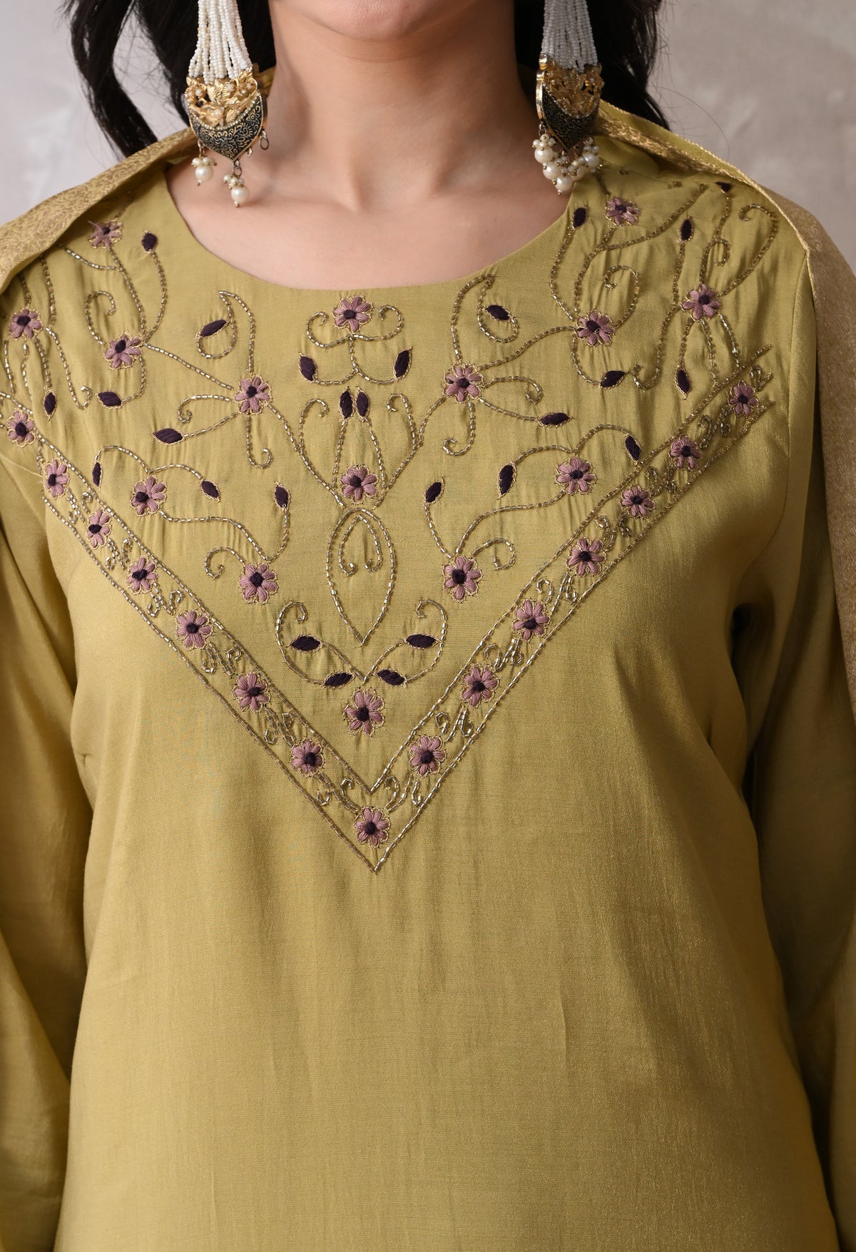 Green Straight Kurta With Plazzo And Dupatta For Women - 2613 view 2