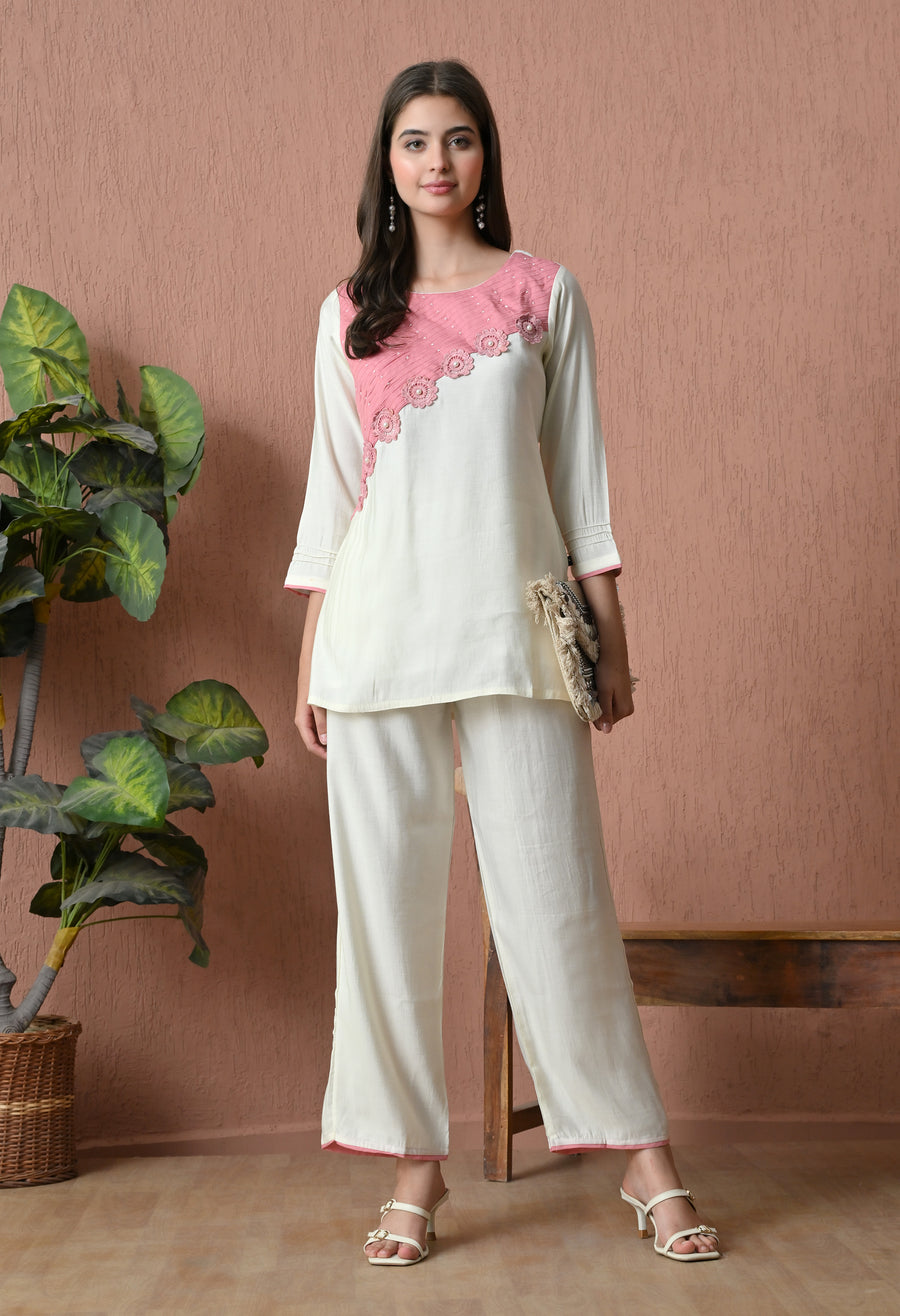 Pink Embroidered Tunic with Palazzos
