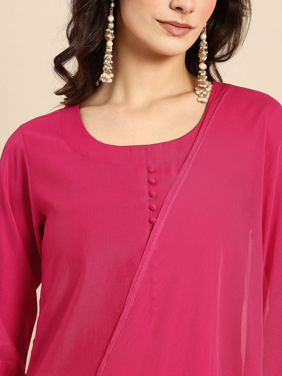 Straight Kurta With Plazzo And Dupatta For Women - PINK (2589-PINK)