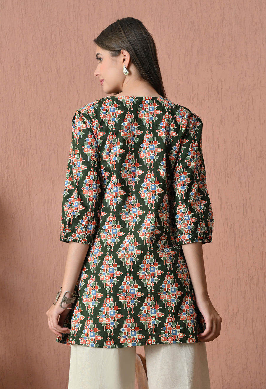 Green Cotton Printed Tunic with Palazzos