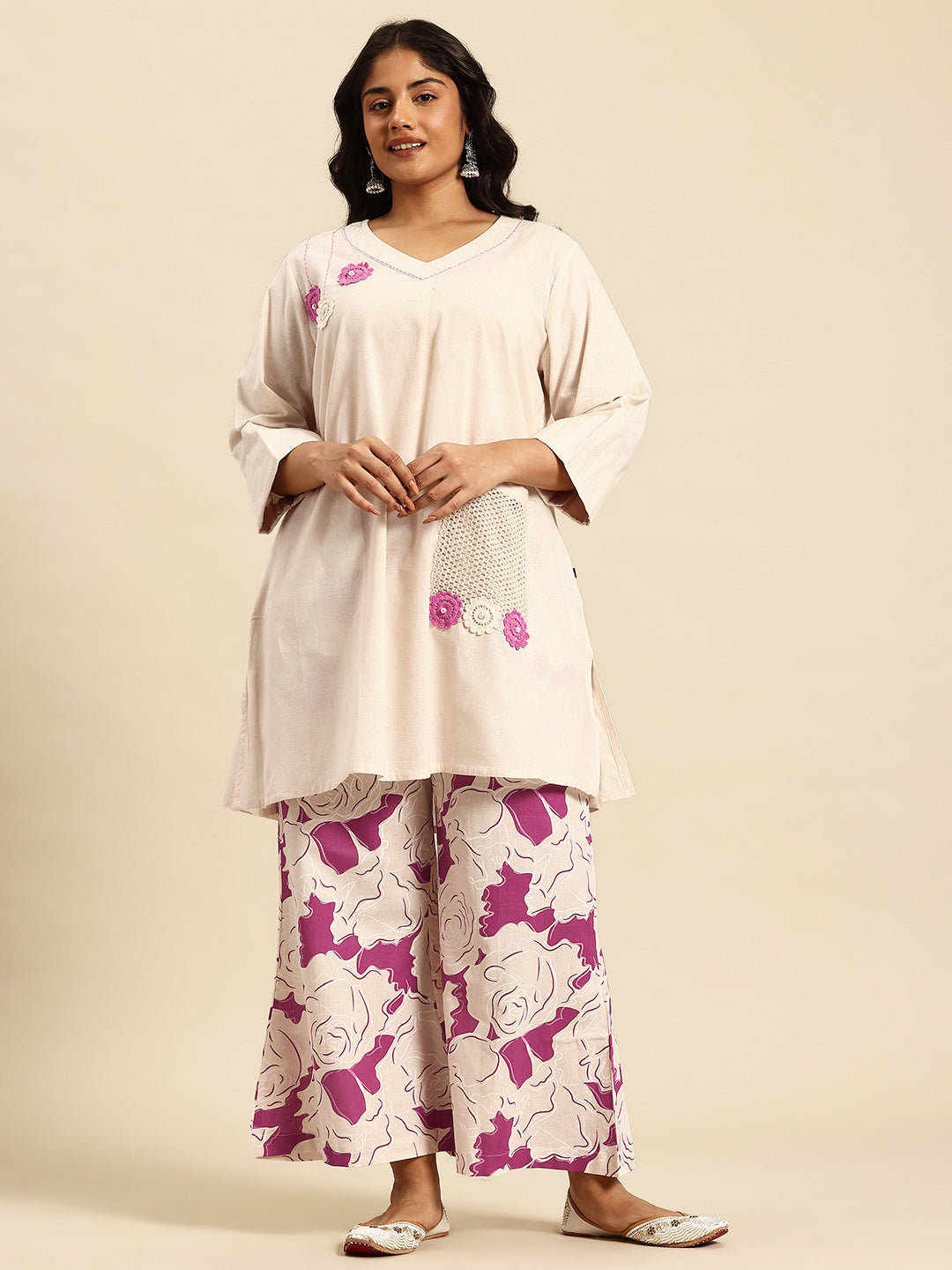 Pink Coord With 3/4 Sleeve  For Women - 2646 view 3